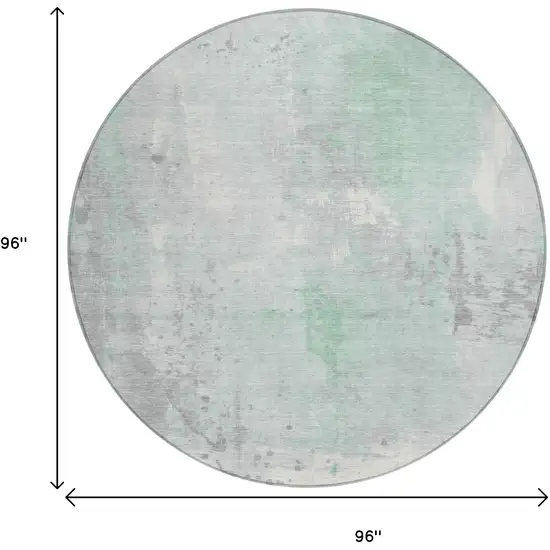 8' Mint Green And Ivory Round Abstract Washable Indoor Outdoor Area Rug Photo 9