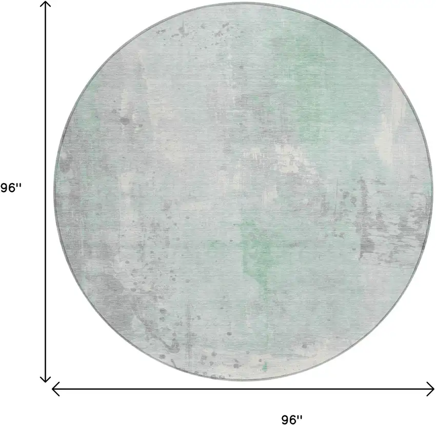 8' Mint Green And Ivory Round Abstract Washable Indoor Outdoor Area Rug Photo 9
