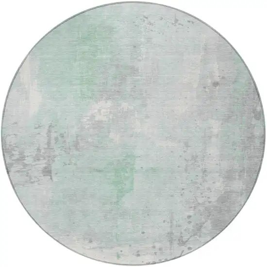 8' Mint Green And Ivory Round Abstract Washable Indoor Outdoor Area Rug Photo 3
