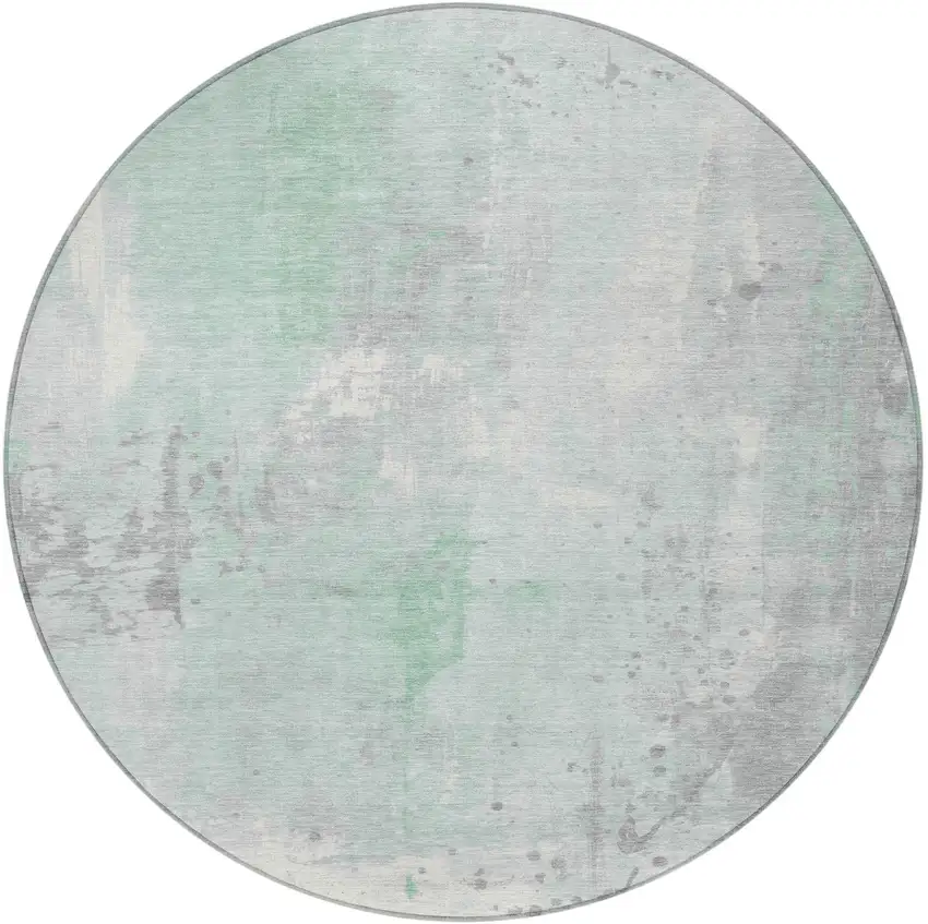 8' Mint Green And Ivory Round Abstract Washable Indoor Outdoor Area Rug Photo 3