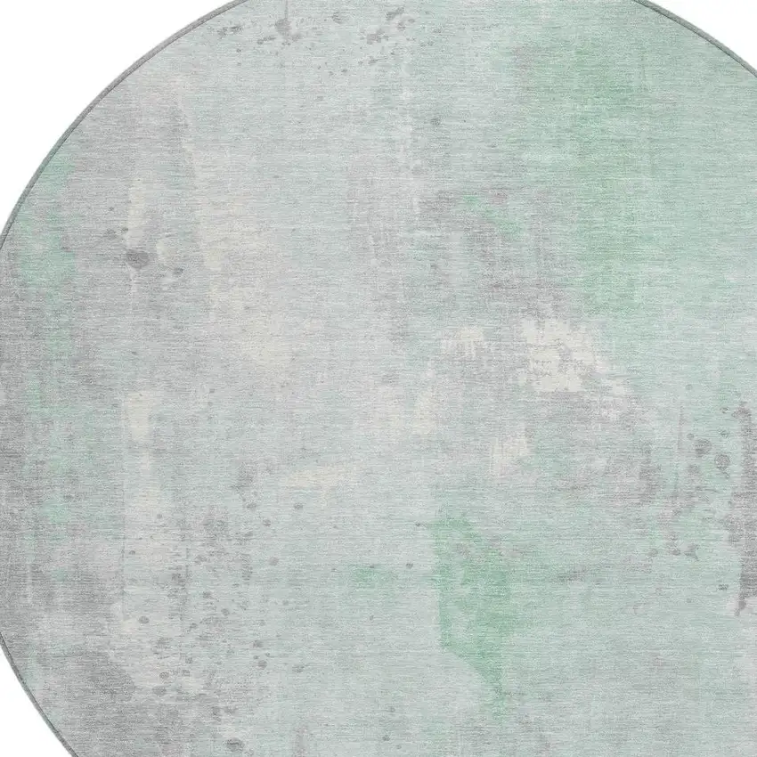 8' Mint Green And Ivory Round Abstract Washable Indoor Outdoor Area Rug Photo 4