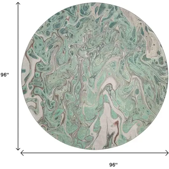 8' Mint Green And Ivory Round Abstract Washable Indoor Outdoor Area Rug Photo 3