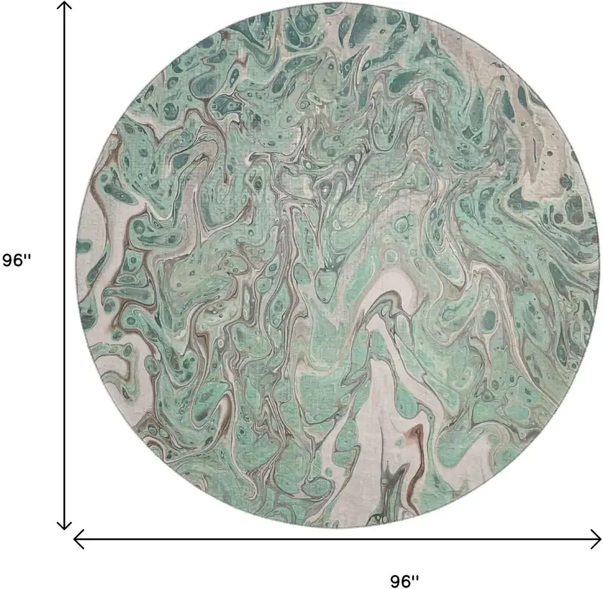 8' Mint Green And Ivory Round Abstract Washable Indoor Outdoor Area Rug Photo 3