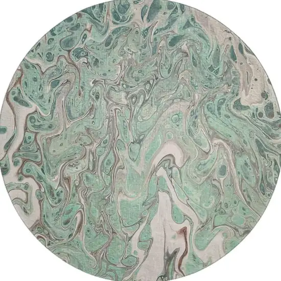 8' Mint Green And Ivory Round Abstract Washable Indoor Outdoor Area Rug Photo 4