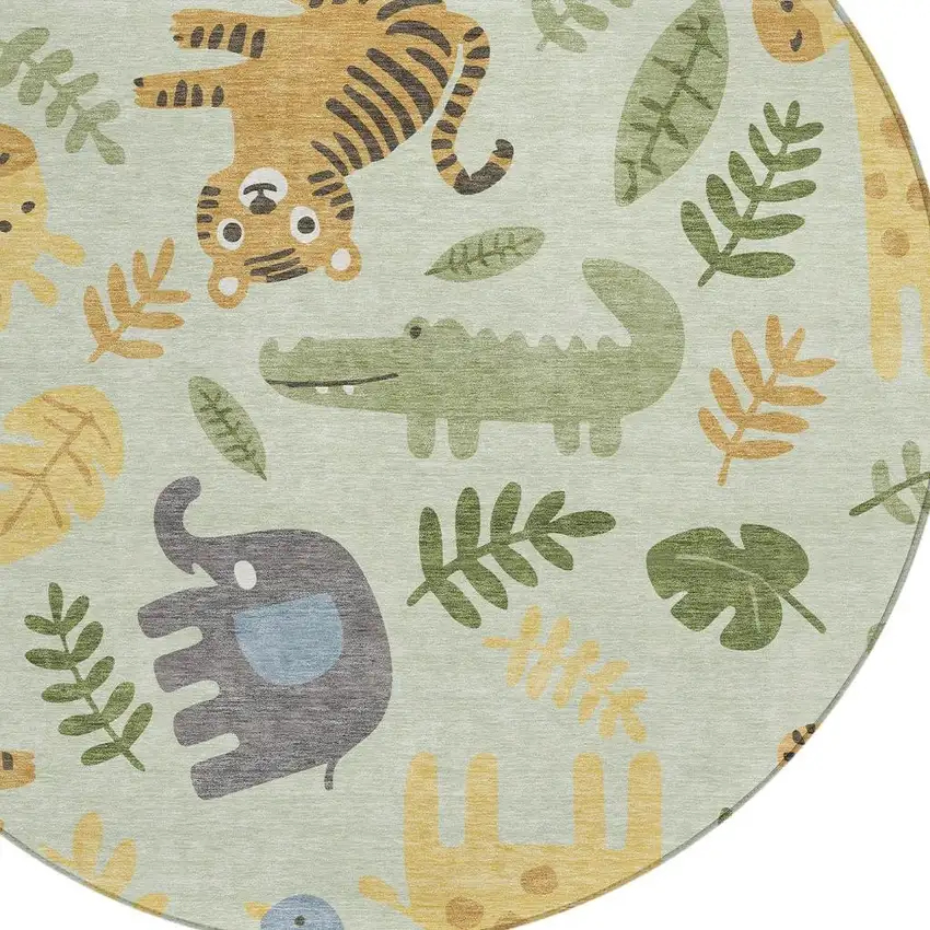 8' Mint Green And Ivory Round Abstract Washable Indoor Outdoor Area Rug Photo 2