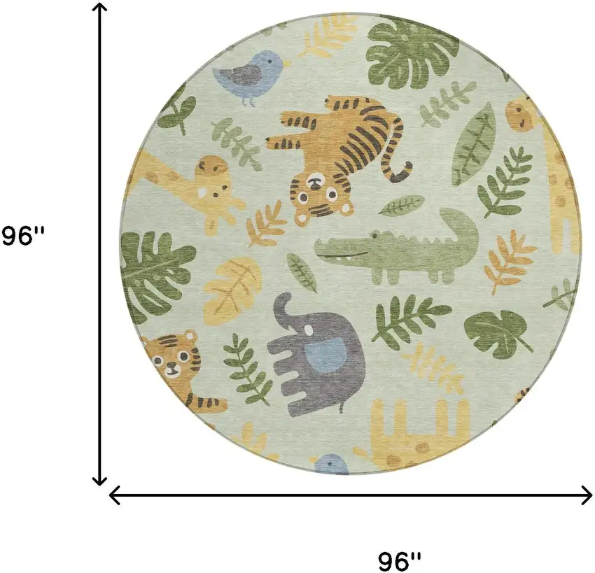 8' Mint Green And Ivory Round Abstract Washable Indoor Outdoor Area Rug Photo 6