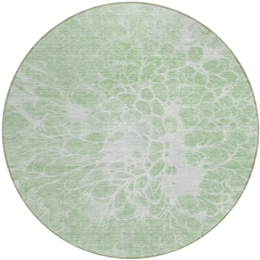8' Mint Green And Ivory Round Abstract Washable Indoor Outdoor Area Rug Photo 2