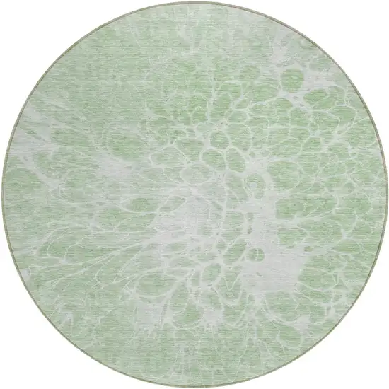 8' Mint Green And Ivory Round Abstract Washable Indoor Outdoor Area Rug Photo 2