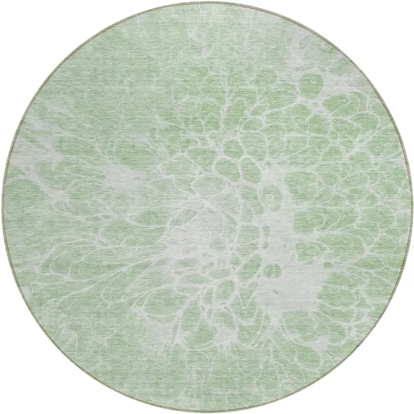 8' Mint Green And Ivory Round Abstract Washable Indoor Outdoor Area Rug Photo 2
