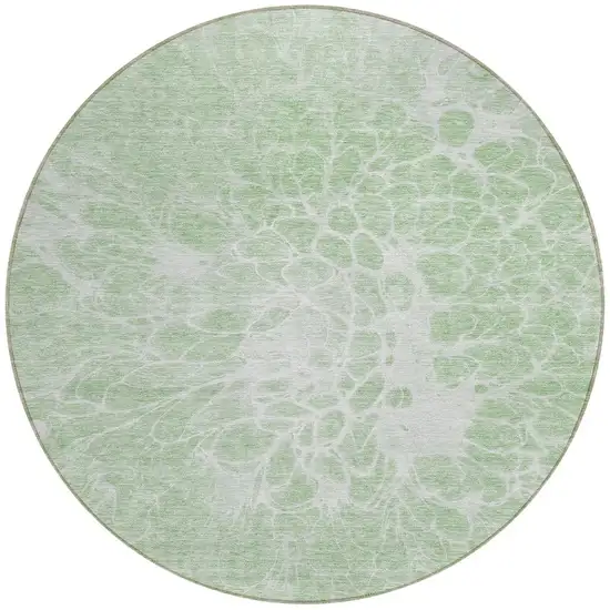 8' Mint Green And Ivory Round Abstract Washable Indoor Outdoor Area Rug Photo 5