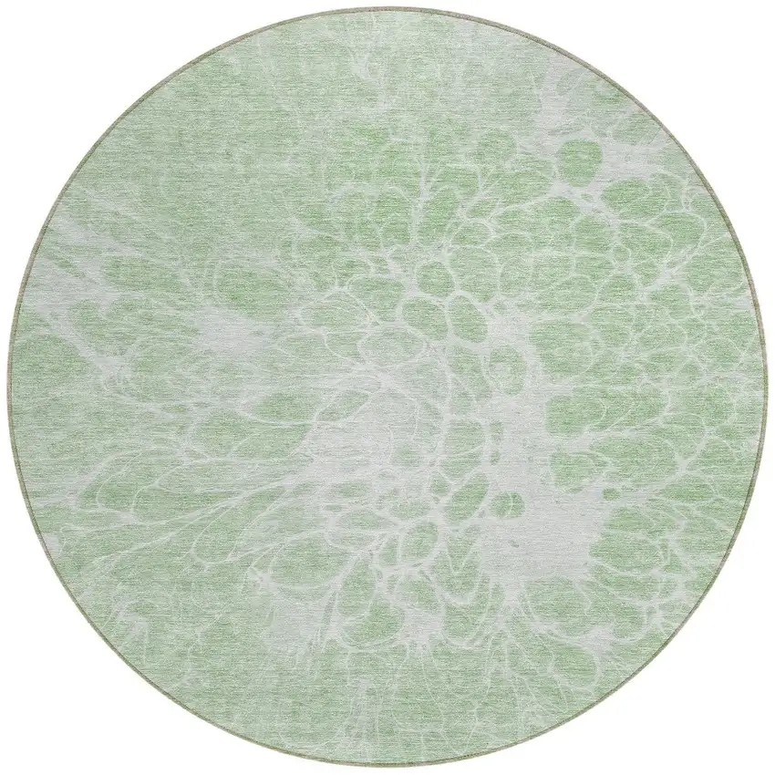 8' Mint Green And Ivory Round Abstract Washable Indoor Outdoor Area Rug Photo 5