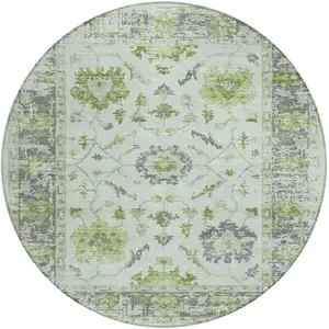 Photo of 8' Mint Green And Ivory Round Floral Washable Indoor Outdoor Area Rug