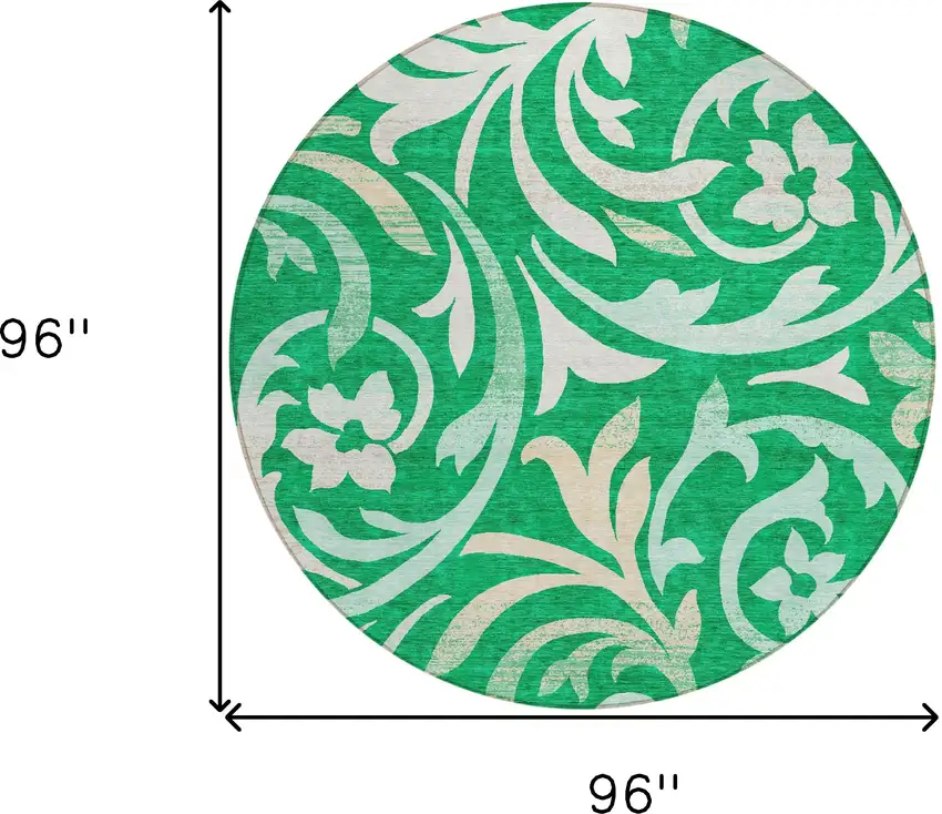 8' Mint Green And Ivory Round Floral Washable Indoor Outdoor Area Rug Photo 8