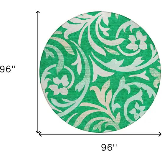 8' Mint Green And Ivory Round Floral Washable Indoor Outdoor Area Rug Photo 8
