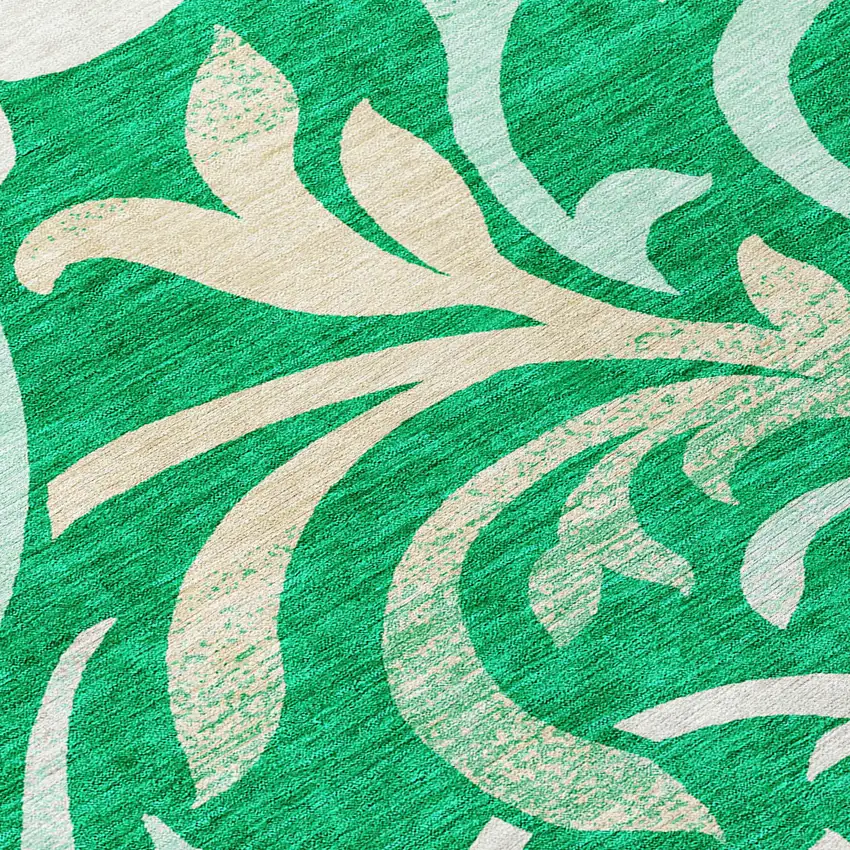 8' Mint Green And Ivory Round Floral Washable Indoor Outdoor Area Rug Photo 9
