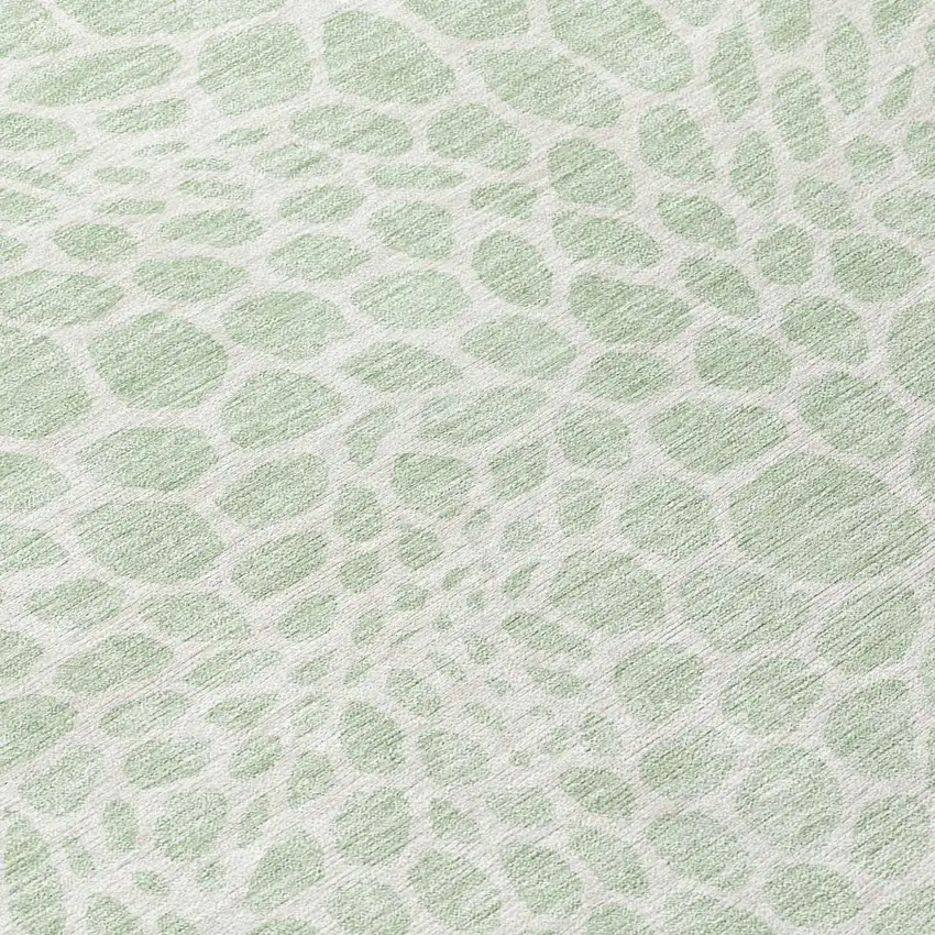 8' Mint Green And Ivory Round Geometric Washable Indoor Outdoor Area Rug Photo 9