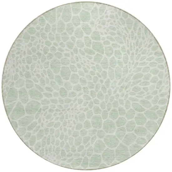 8' Mint Green And Ivory Round Geometric Washable Indoor Outdoor Area Rug Photo 2