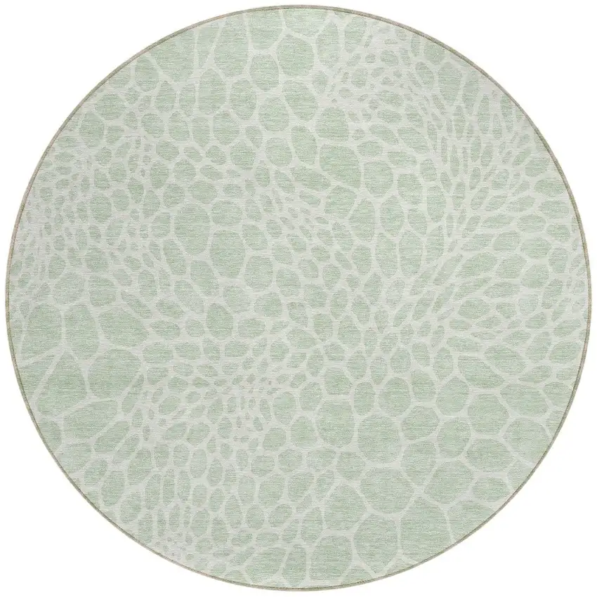 8' Mint Green And Ivory Round Geometric Washable Indoor Outdoor Area Rug Photo 2
