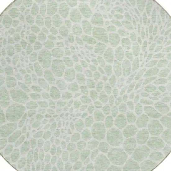 8' Mint Green And Ivory Round Geometric Washable Indoor Outdoor Area Rug Photo 6