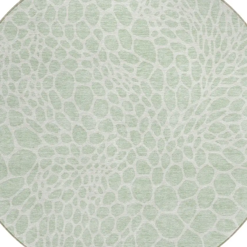 8' Mint Green And Ivory Round Geometric Washable Indoor Outdoor Area Rug Photo 6