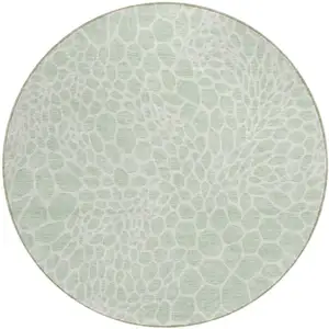 Photo of 8' Mint Green And Ivory Round Geometric Washable Indoor Outdoor Area Rug