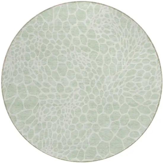 8' Mint Green And Ivory Round Geometric Washable Indoor Outdoor Area Rug Photo 4