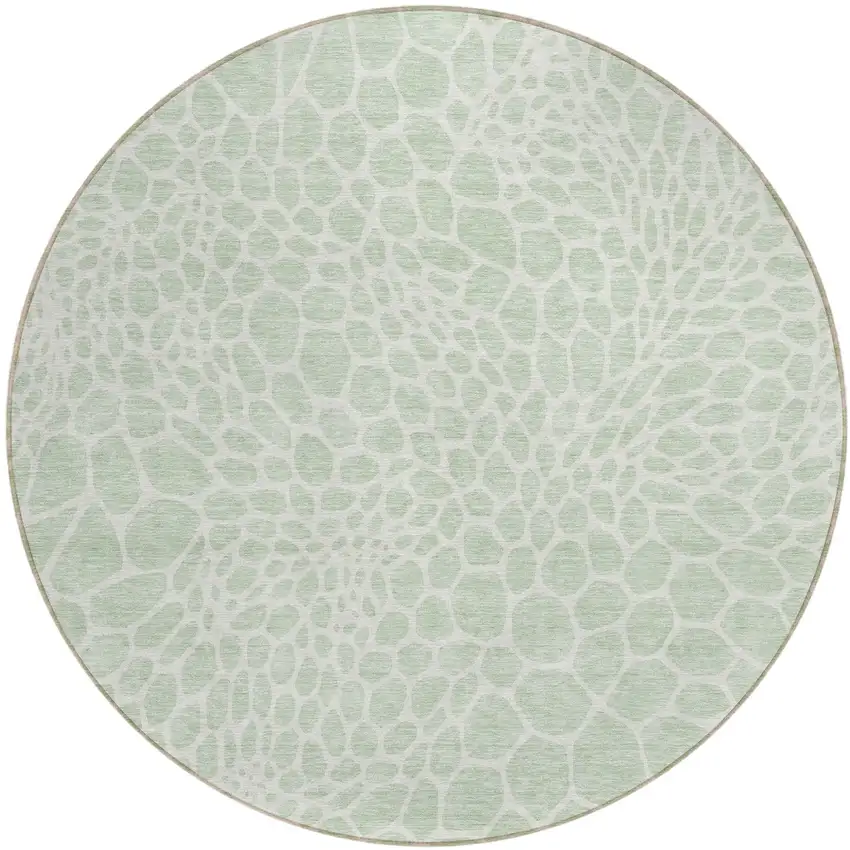 8' Mint Green And Ivory Round Geometric Washable Indoor Outdoor Area Rug Photo 4