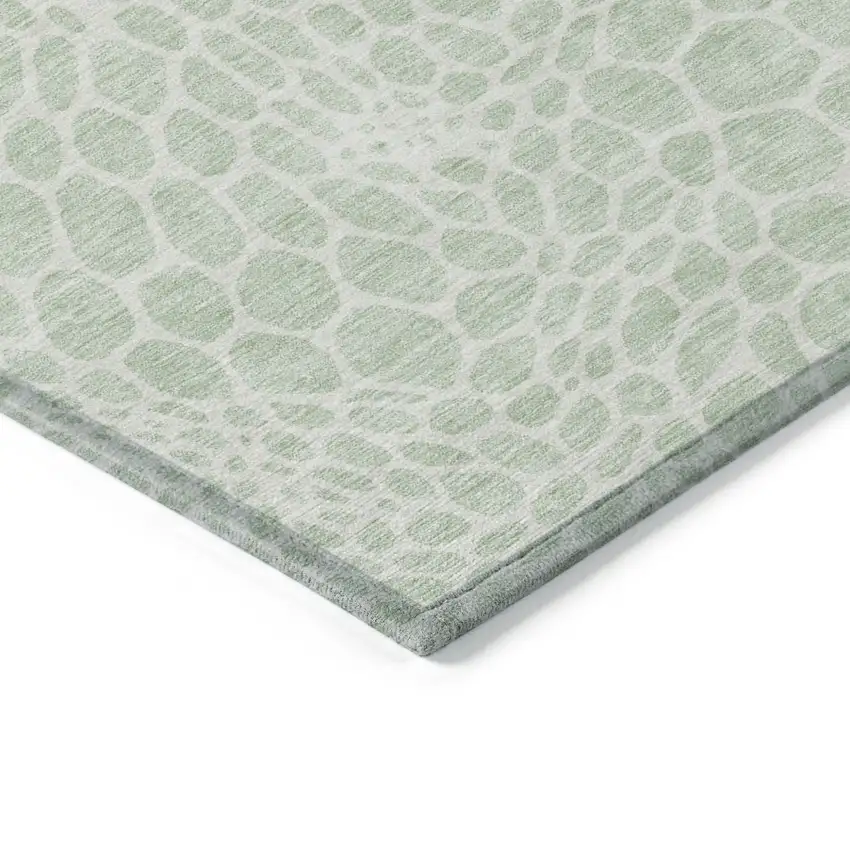 8' Mint Green And Ivory Round Geometric Washable Indoor Outdoor Area Rug Photo 5