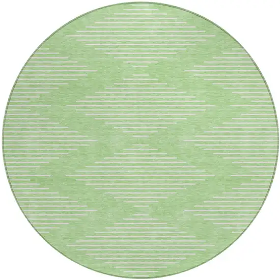 8' Mint Green And Ivory Round Geometric Washable Indoor Outdoor Area Rug Photo 2