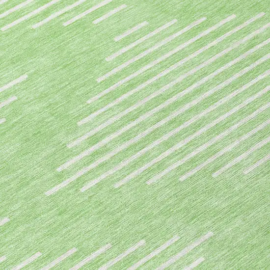 8' Mint Green And Ivory Round Geometric Washable Indoor Outdoor Area Rug Photo 8