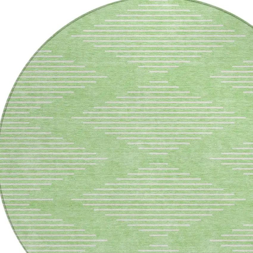 8' Mint Green And Ivory Round Geometric Washable Indoor Outdoor Area Rug Photo 4