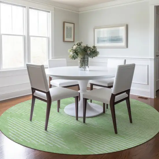 8' Mint Green And Ivory Round Geometric Washable Indoor Outdoor Area Rug Photo 7