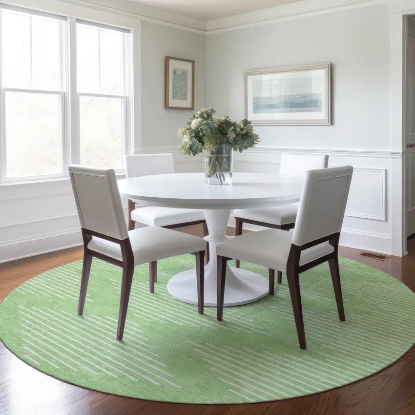 8' Mint Green And Ivory Round Geometric Washable Indoor Outdoor Area Rug Photo 7