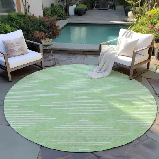 8' Mint Green And Ivory Round Geometric Washable Indoor Outdoor Area Rug Photo 6