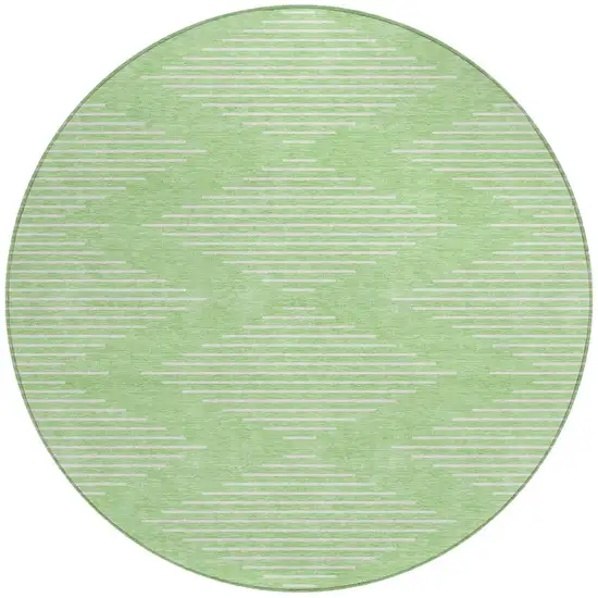 8' Mint Green And Ivory Round Geometric Washable Indoor Outdoor Area Rug Photo 5