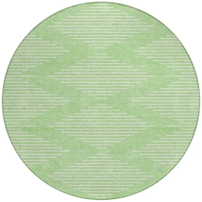 8' Mint Green And Ivory Round Geometric Washable Indoor Outdoor Area Rug Photo 5