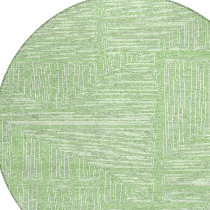8' Mint Green And Ivory Round Geometric Washable Indoor Outdoor Area Rug Photo 5