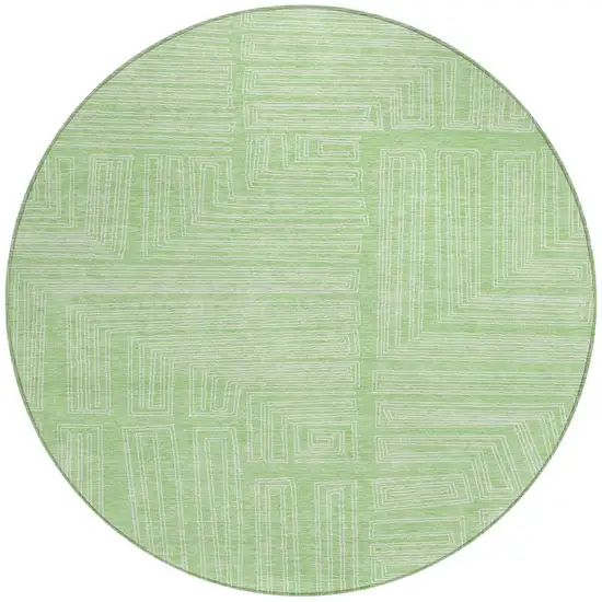 8' Mint Green And Ivory Round Geometric Washable Indoor Outdoor Area Rug Photo 6