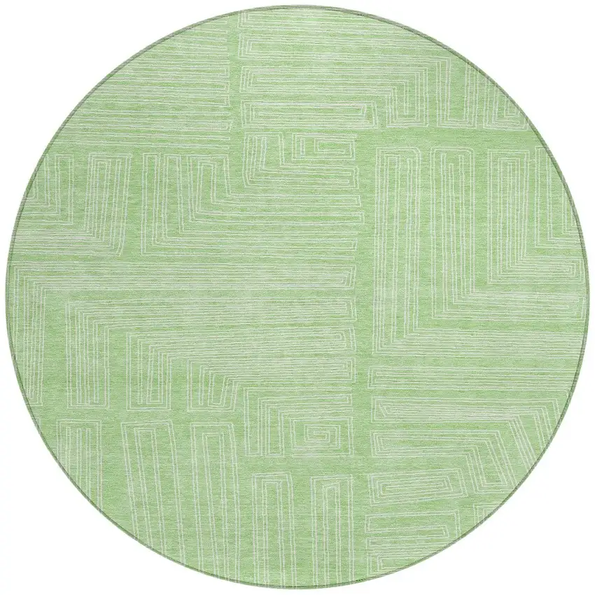 8' Mint Green And Ivory Round Geometric Washable Indoor Outdoor Area Rug Photo 6