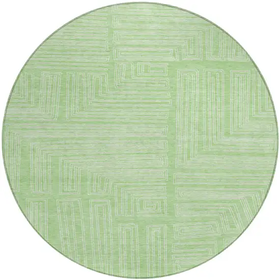 8' Mint Green And Ivory Round Geometric Washable Indoor Outdoor Area Rug Photo 2