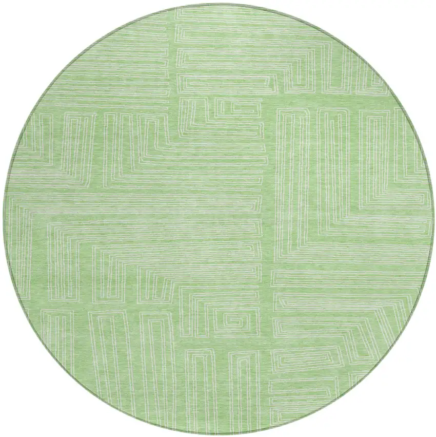 8' Mint Green And Ivory Round Geometric Washable Indoor Outdoor Area Rug Photo 2