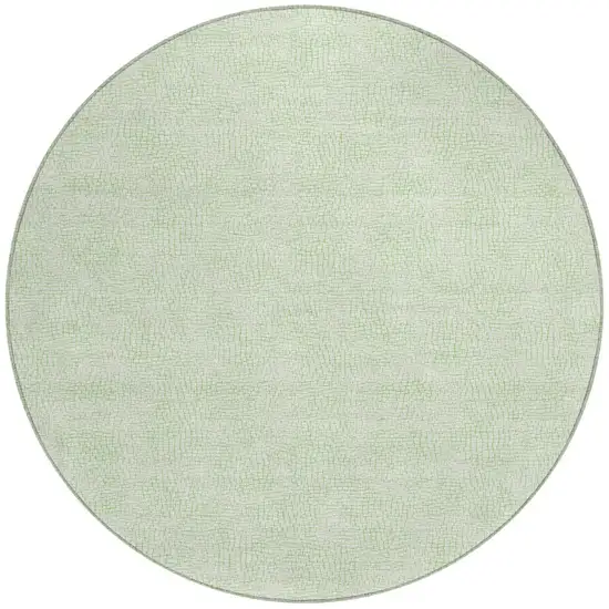 8' Mint Green And Ivory Round Geometric Washable Indoor Outdoor Area Rug Photo 5