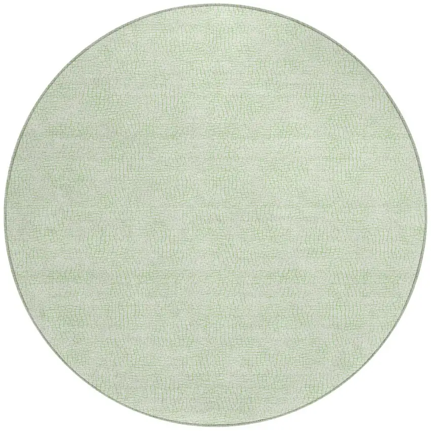 8' Mint Green And Ivory Round Geometric Washable Indoor Outdoor Area Rug Photo 5