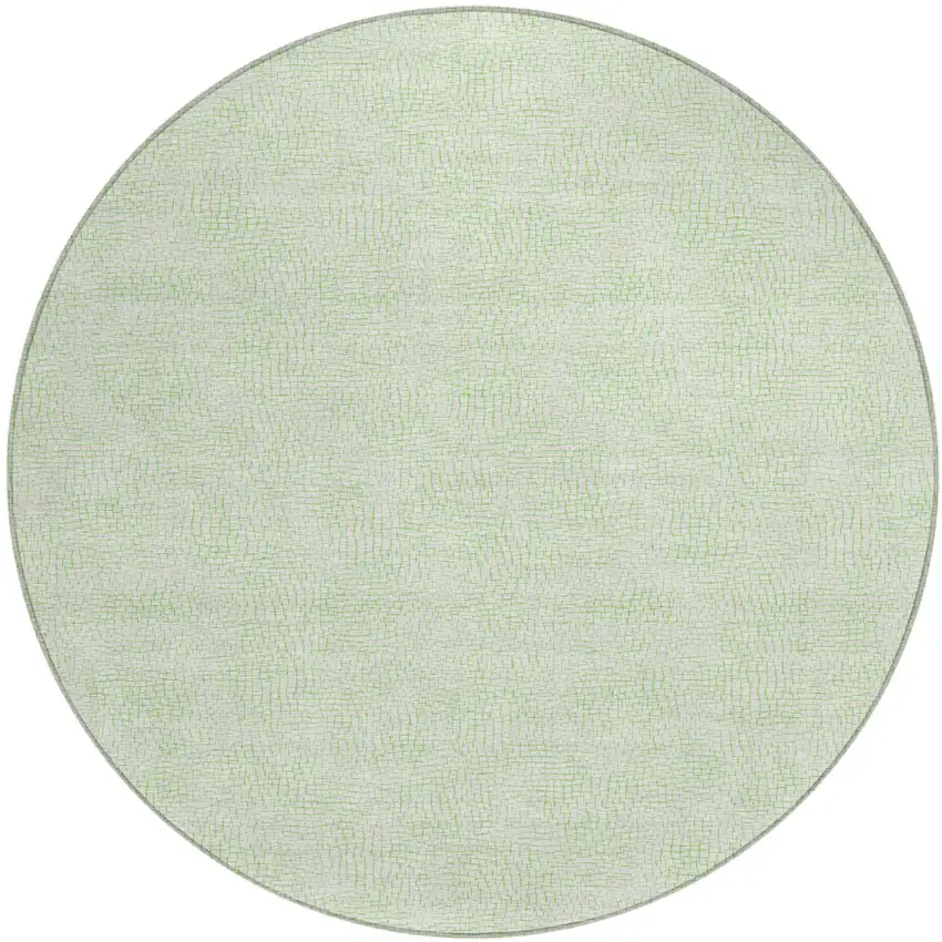 8' Mint Green And Ivory Round Geometric Washable Indoor Outdoor Area Rug Photo 2