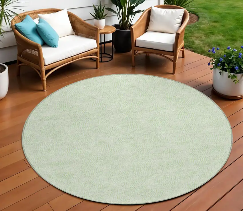 8' Mint Green And Ivory Round Geometric Washable Indoor Outdoor Area Rug Photo 1