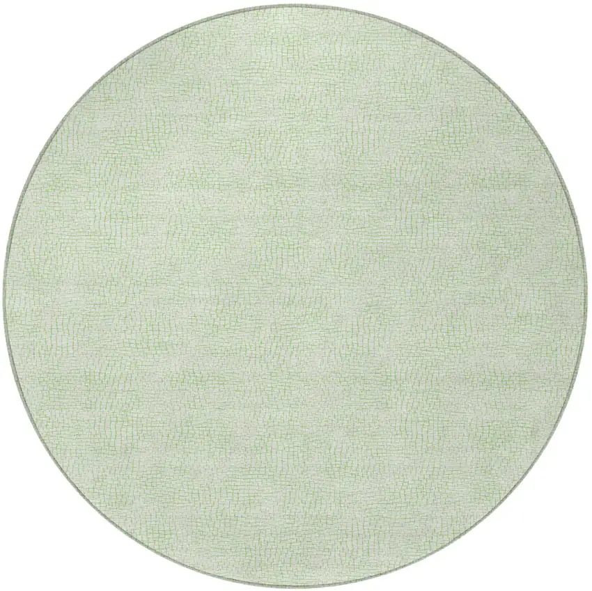 8' Mint Green And Ivory Round Geometric Washable Indoor Outdoor Area Rug Photo 6