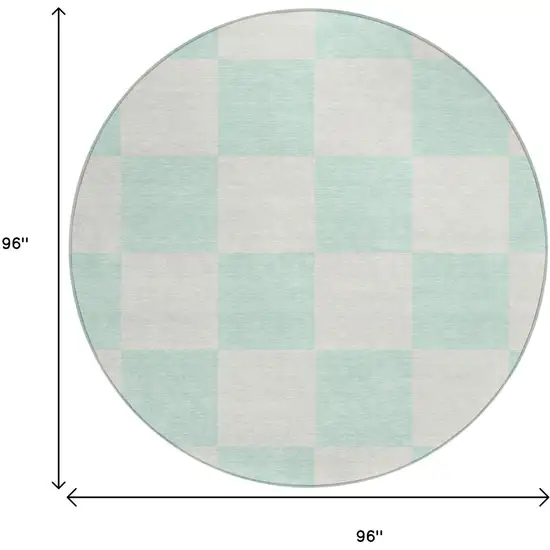8' Mint Green And Ivory Round Geometric Washable Indoor Outdoor Area Rug Photo 3