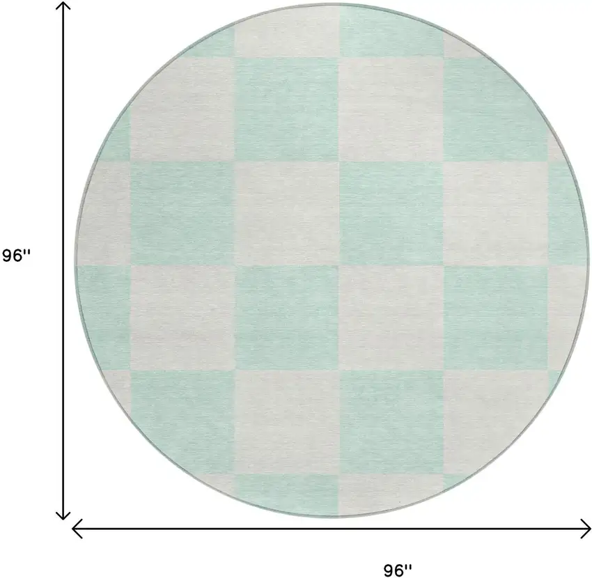8' Mint Green And Ivory Round Geometric Washable Indoor Outdoor Area Rug Photo 3