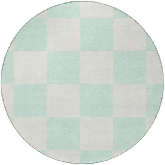 8' Mint Green And Ivory Round Geometric Washable Indoor Outdoor Area Rug Photo 4