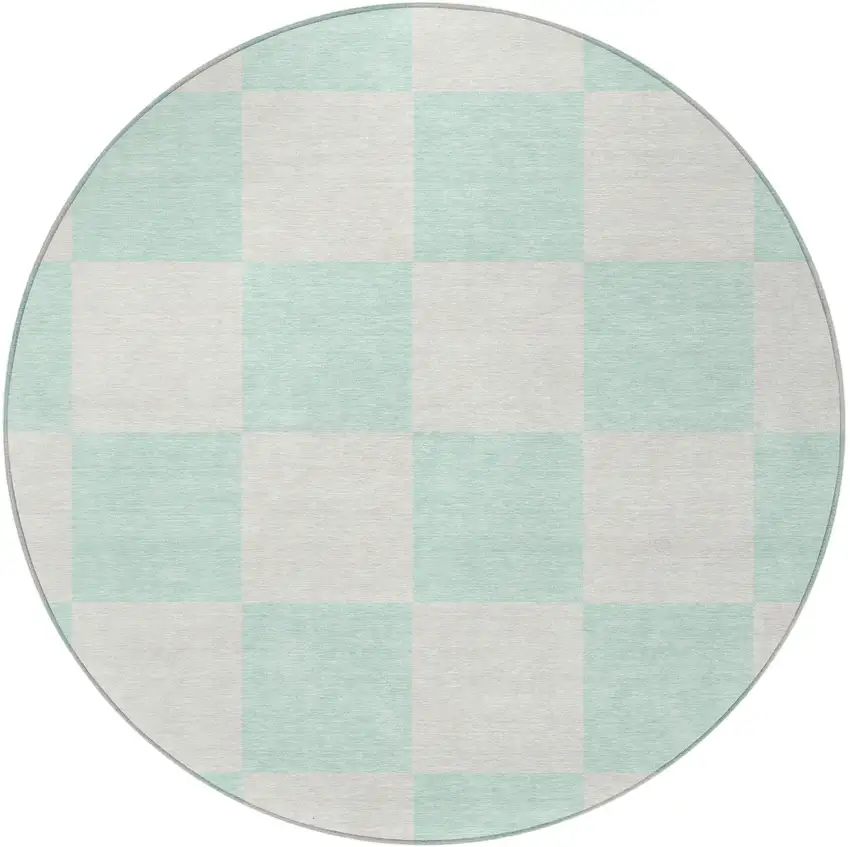 8' Mint Green And Ivory Round Geometric Washable Indoor Outdoor Area Rug Photo 4